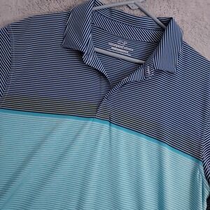 Vineyard Vines Performance Polo Shirt Mens Large Golf Stretch Blue Striped Prep